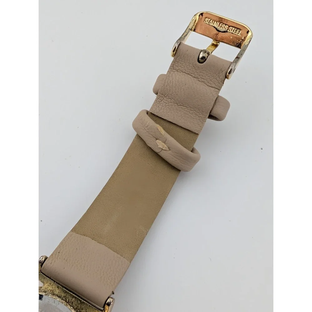 Anne Klein Watch Women 32mm‎ Gold Case Beige Leather Band AK/3746- New Battery